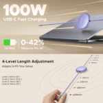 ugreen 100w fast charging retractable usb type c cable 1m purple