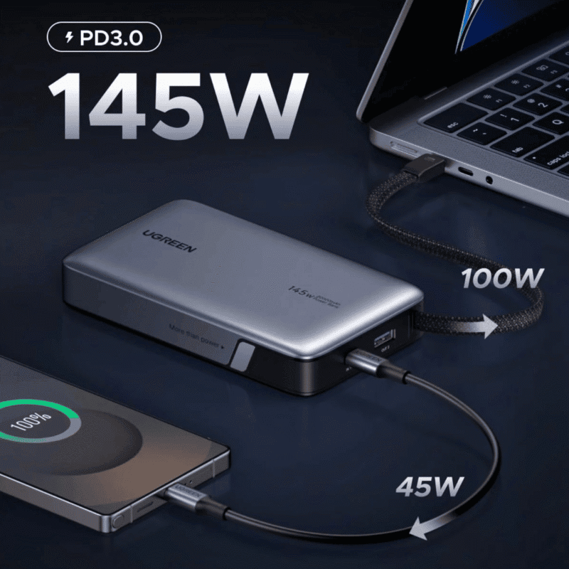 ugreen nexode 145w 20000mah power bank with built in usb type c cable