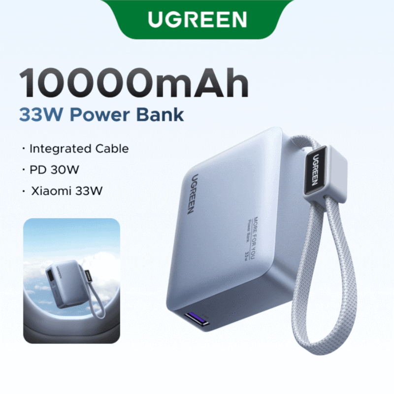ugreen nexode 10000mah 30w power bank with built in usb type c cable