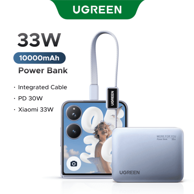 ugreen nexode 10000mah 30w power bank with built in usb type c cable